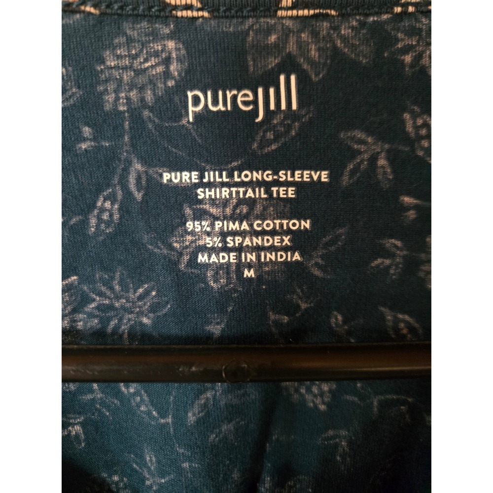 Pure Jill Blue Floral Pima Cotton Long Sleeve Shirttail Tee Womens Medium M - Picture 3 of 3